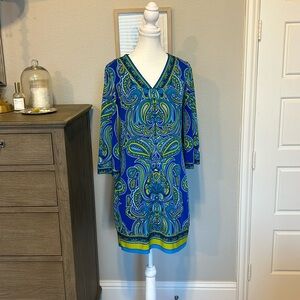 Laundry By Shelli Segal Multicolor Paisley V-neck Retro Shift Dress Size XS